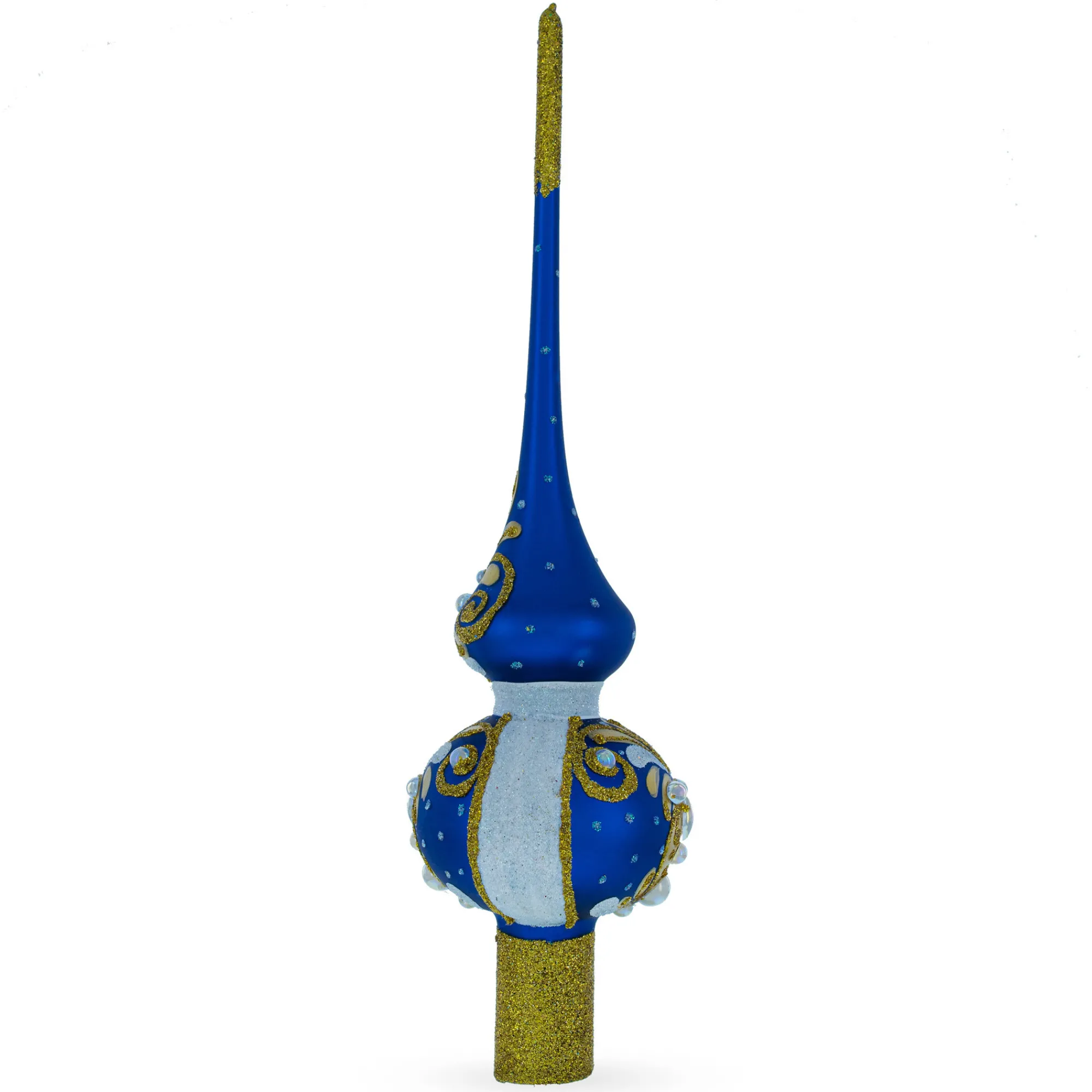 BESTPYSANKY Finials-Bejeweled Gold On Blue Glass Christmas Tree Topper 11 Inches