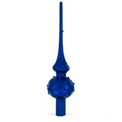 BESTPYSANKY Snowflake-Bejeweled Scroll On Blue Glass Christmas Tree Topper 11 Inches