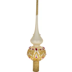 BESTPYSANKY Snowflake-Bejeweled With Golden Leaves And Red Sapphires Glass Christmas Tree Topper 11 Inches