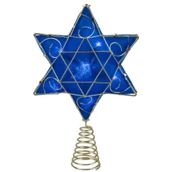 KSA Stars-Blue And Gold Colored Hanukkah Star Led Tree Topper 11.5"