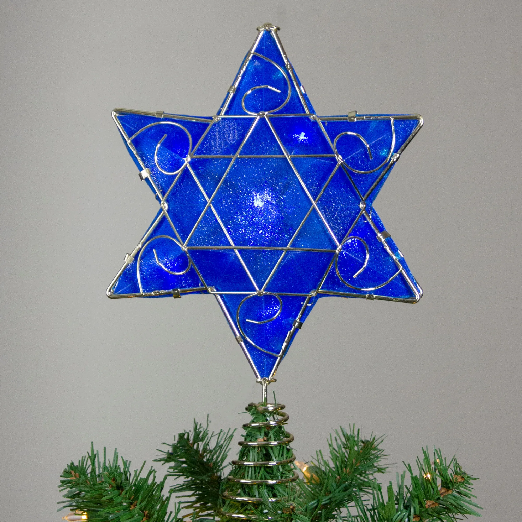 KSA Stars-Blue And Gold Colored Hanukkah Star Led Tree Topper 11.5"