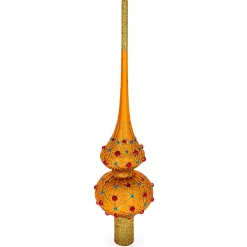 BESTPYSANKY Snowflake-Blue And Red Jewels On Gold Christmas Tree Topper 11 Inches