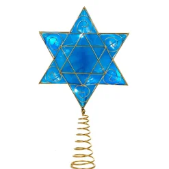 Kurt Adler Finials-Blue Light Up Star Of David Hanukkah Star Tree Topper Jewish Holiday Decoration