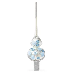 BESTPYSANKY Snowflake-Blue Roses On Silver Glass Christmas Tree Topper 11 Inches