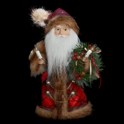 KSA Santa Claus-10"Burgundy And Brown Santa Claus Lighted Christmas Tree Topper - Clear Lights