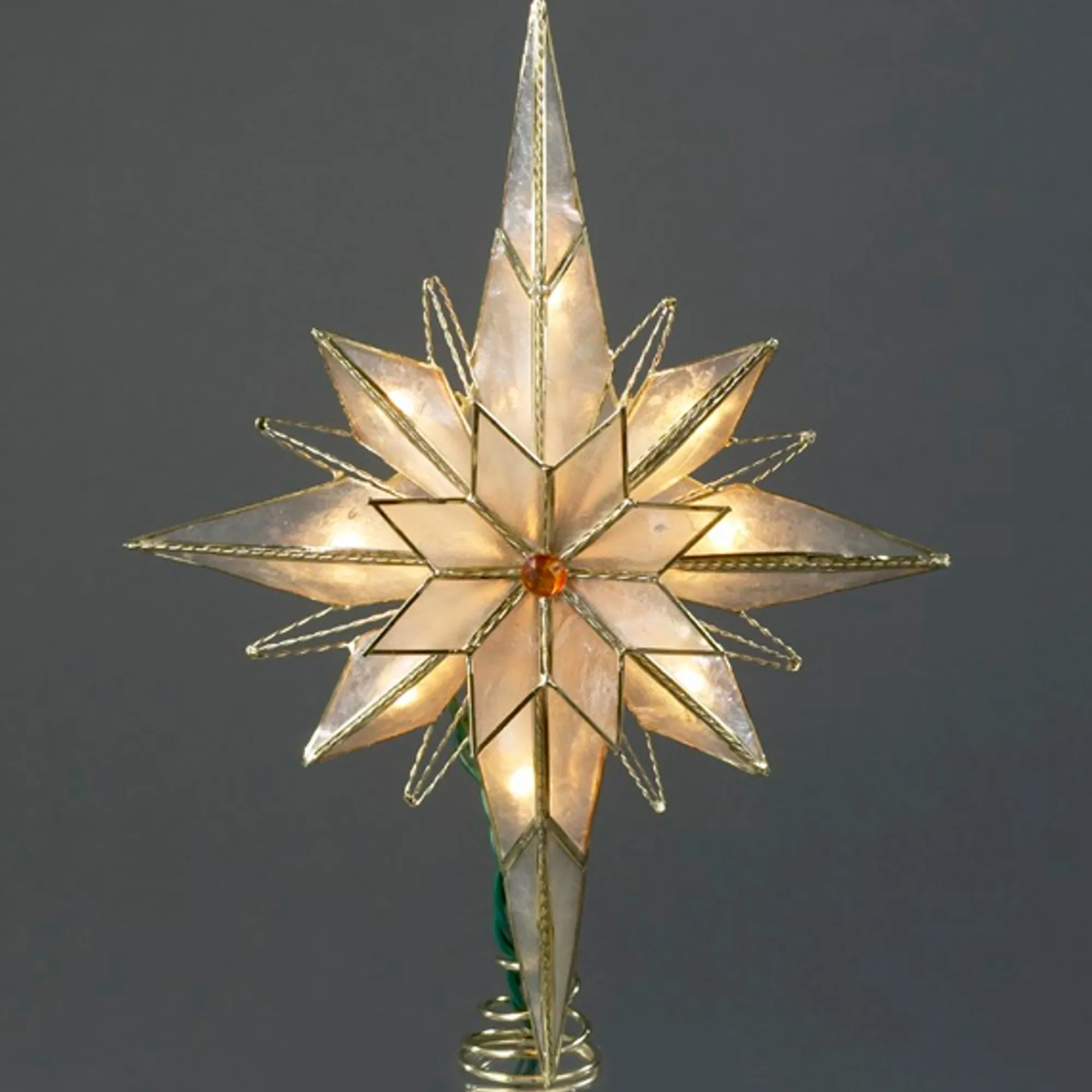 Kurt Adler Finials-Capiz Classical Multi Point Bethlehem Star Christmas Tree Topper With 10 Lights