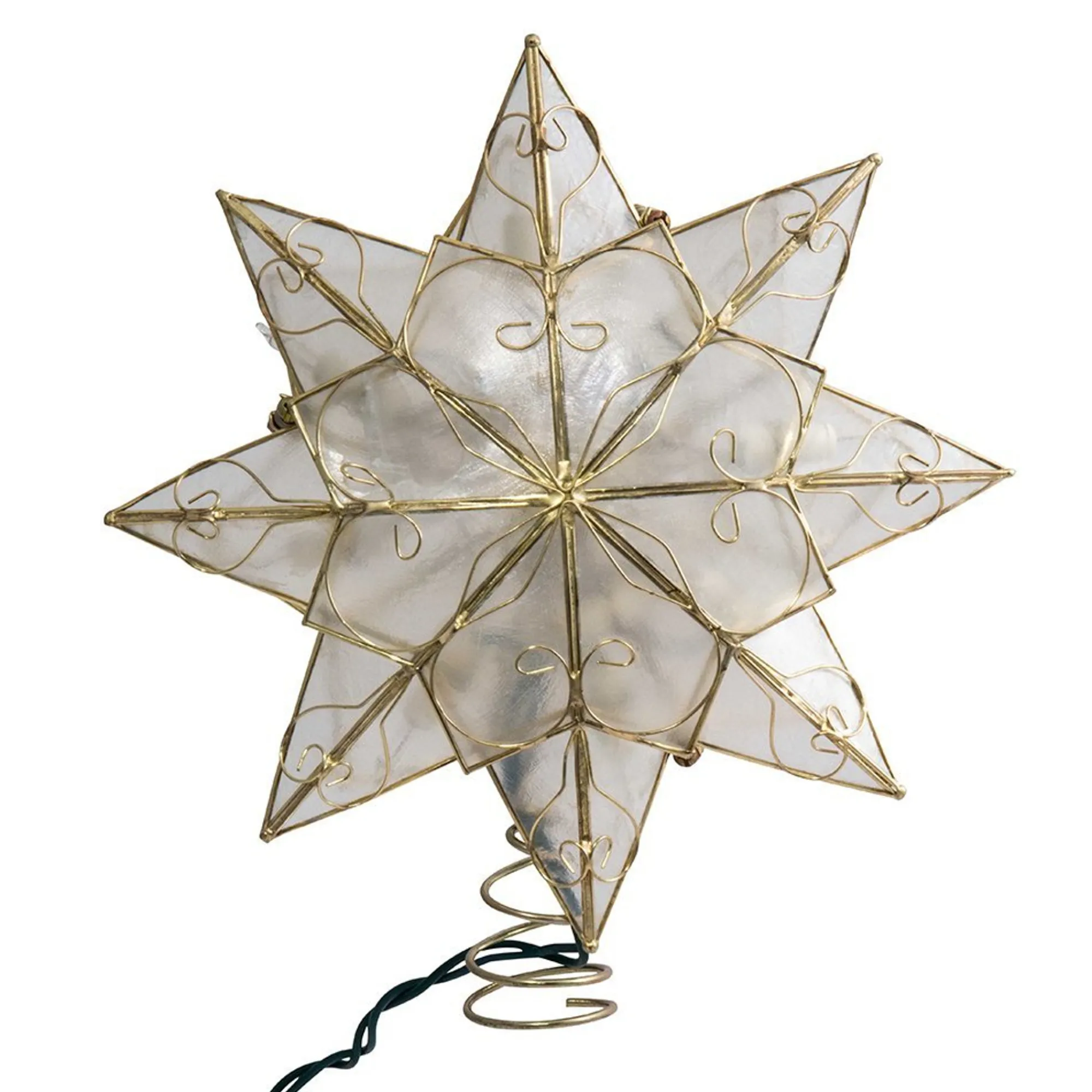 Kurt Adler Finials-Capiz Gold Star Arabesque Design Lighted Christmas Tree Topper Ul0271 New