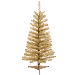 Celebrations Home Unlit-Celebrations 4 Ft. Clear Prelit Gold Tinsel Artificial Tree 70 Lights - Case Of: 1;