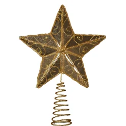 CC Christmas Decor Stars-Club Pack Of 12 Gold And Brown Wire Christmas Tree Toppers 6.25"