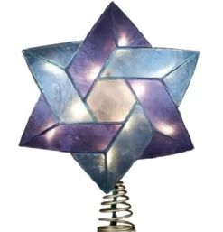 Kurt Adler Finials-Colored Capiz Light Up Star Of David Jewish Holiday Tree Topper Decoration
