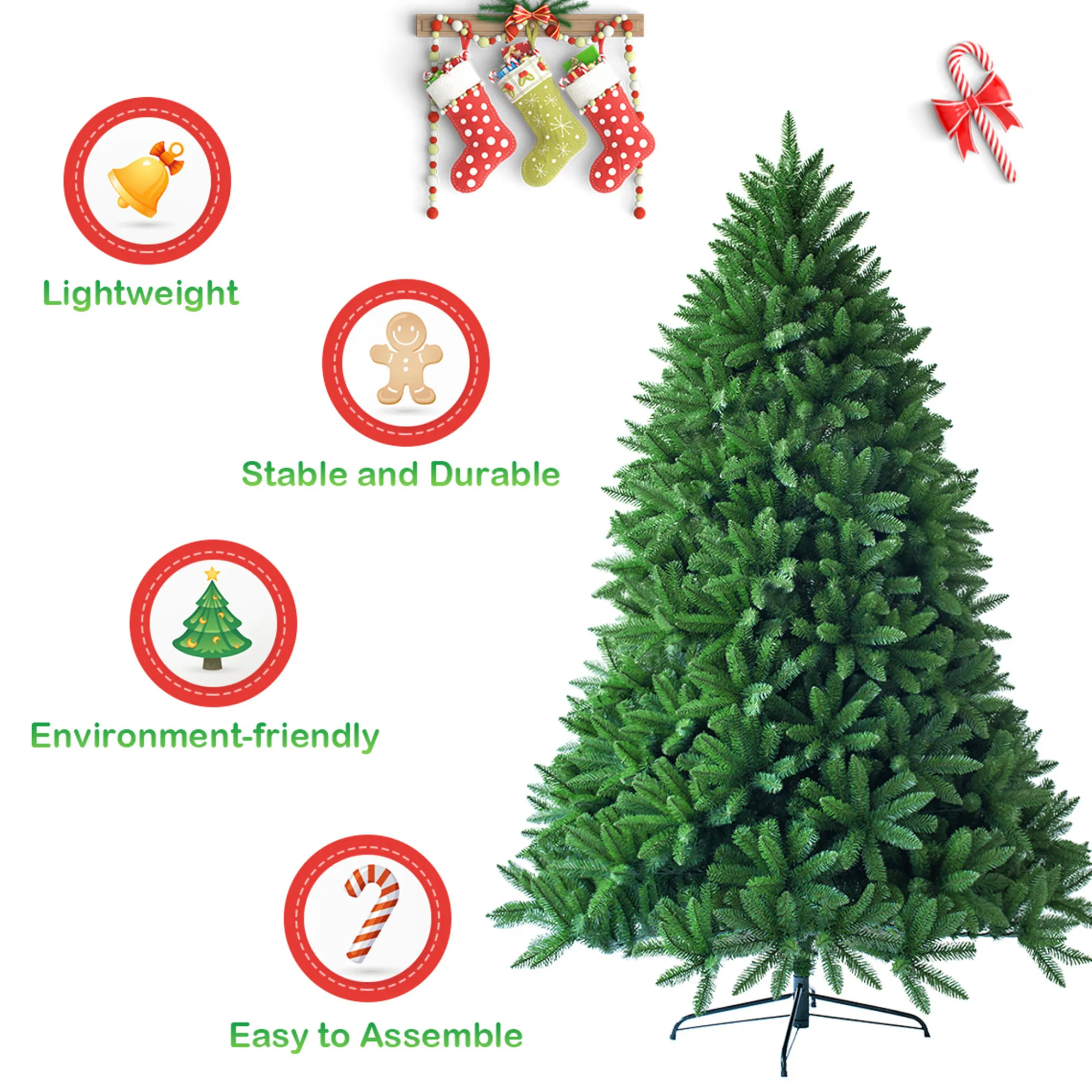 Costway Unlit- 7.5Ft Artificial Christmas Fir Tree 1968 Branch Tips