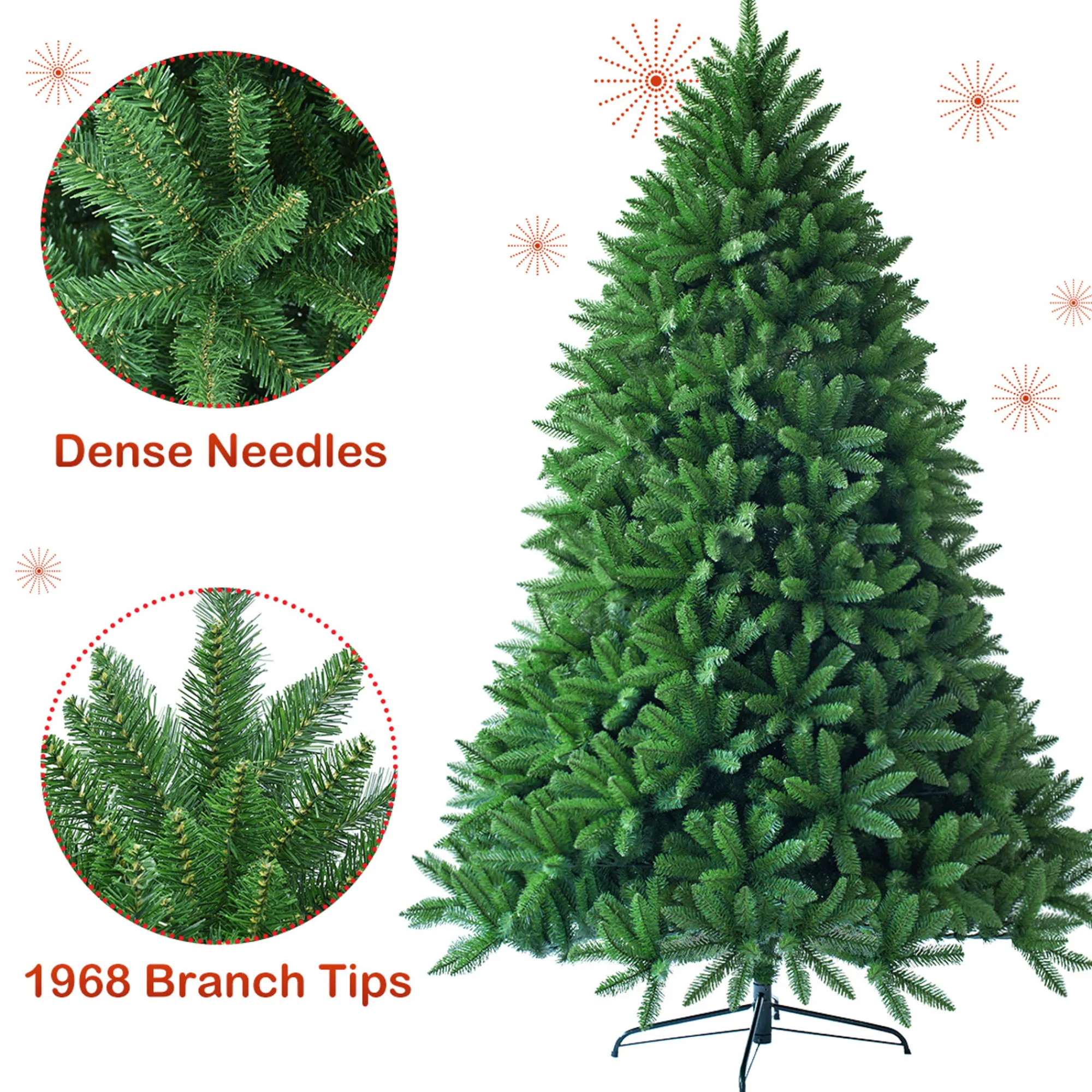 Costway Unlit- 7.5Ft Artificial Christmas Fir Tree 1968 Branch Tips