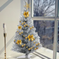 Costway Unlit- 3Ft Silver Tinsel Christmas Tree Unlit Artificial Plastic
