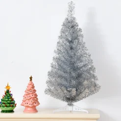 Costway Unlit- 3Ft Silver Tinsel Christmas Tree Unlit Artificial Plastic