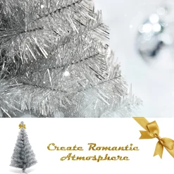 Costway Unlit- 3Ft Silver Tinsel Christmas Tree Unlit Artificial Plastic