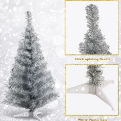 Costway Unlit- 3Ft Silver Tinsel Christmas Tree Unlit Artificial Plastic