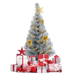 Costway Unlit- 3Ft Silver Tinsel Christmas Tree Unlit Artificial Plastic