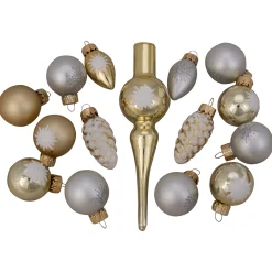 Northlight Stars-15Ct Gold 2-Finish Glass Christmas Tree Topper And Ornament Set 5.5"