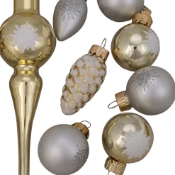 Northlight Stars-15Ct Gold 2-Finish Glass Christmas Tree Topper And Ornament Set 5.5"