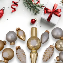 Northlight Stars-15Ct Gold 2-Finish Glass Christmas Tree Topper And Ornament Set 5.5