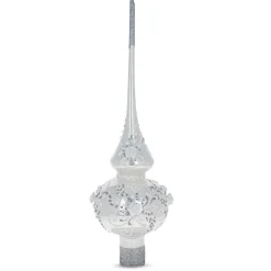 BESTPYSANKY Snowflake-3D Embossed Roses On Glossy White Glass Christmas Tree Topper 11 Inches