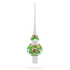 BESTPYSANKY Snowflake-Embossed Berries On Leaves Glossy Silver Glass Christmas Tree Topper 11 Inches
