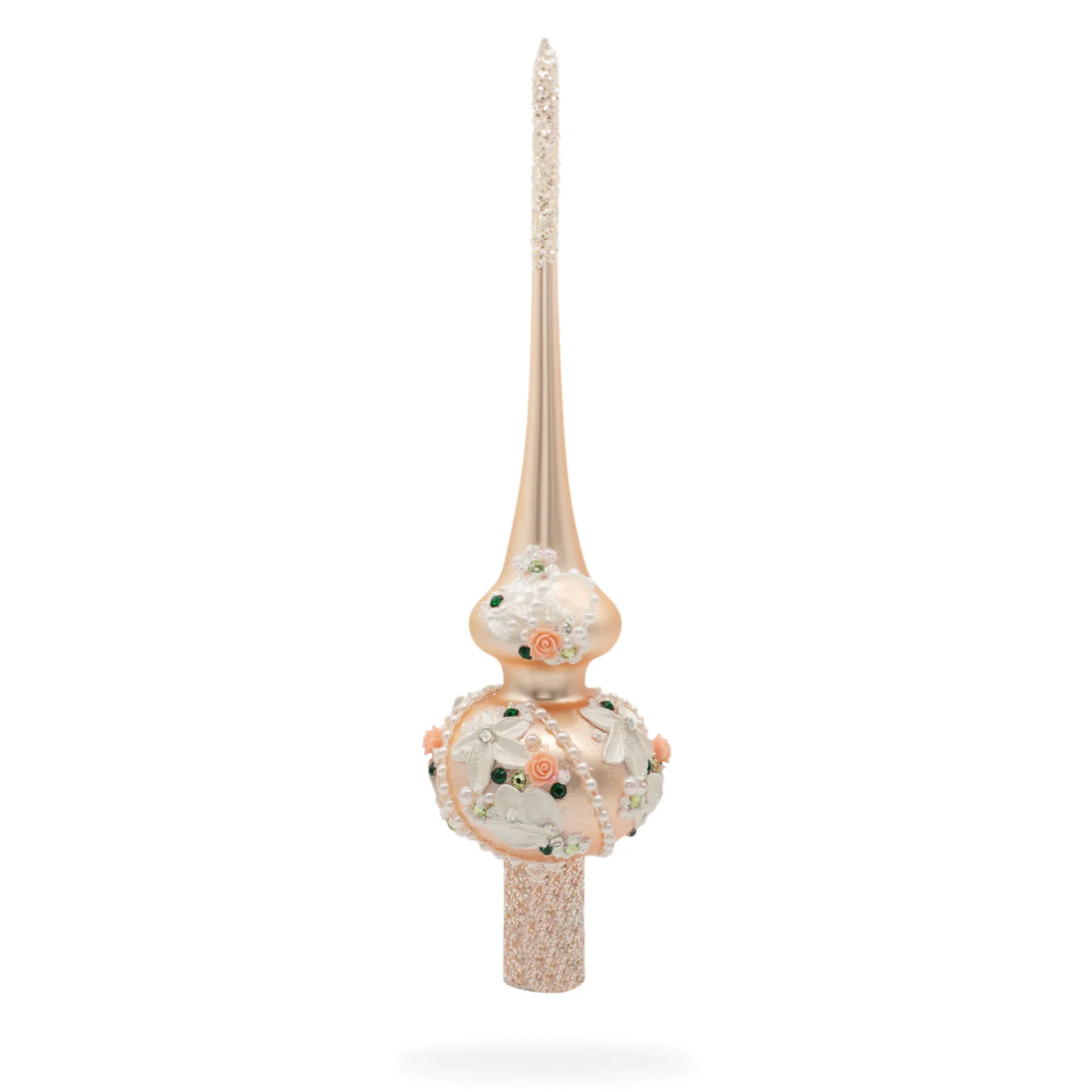 BESTPYSANKY Snowflake-Embossed Flowers On Rose Gold Glass Christmas Tree Topper 11 Inches