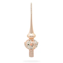 BESTPYSANKY Snowflake-Embossed Flowers On Rose Gold Glass Christmas Tree Topper 11 Inches