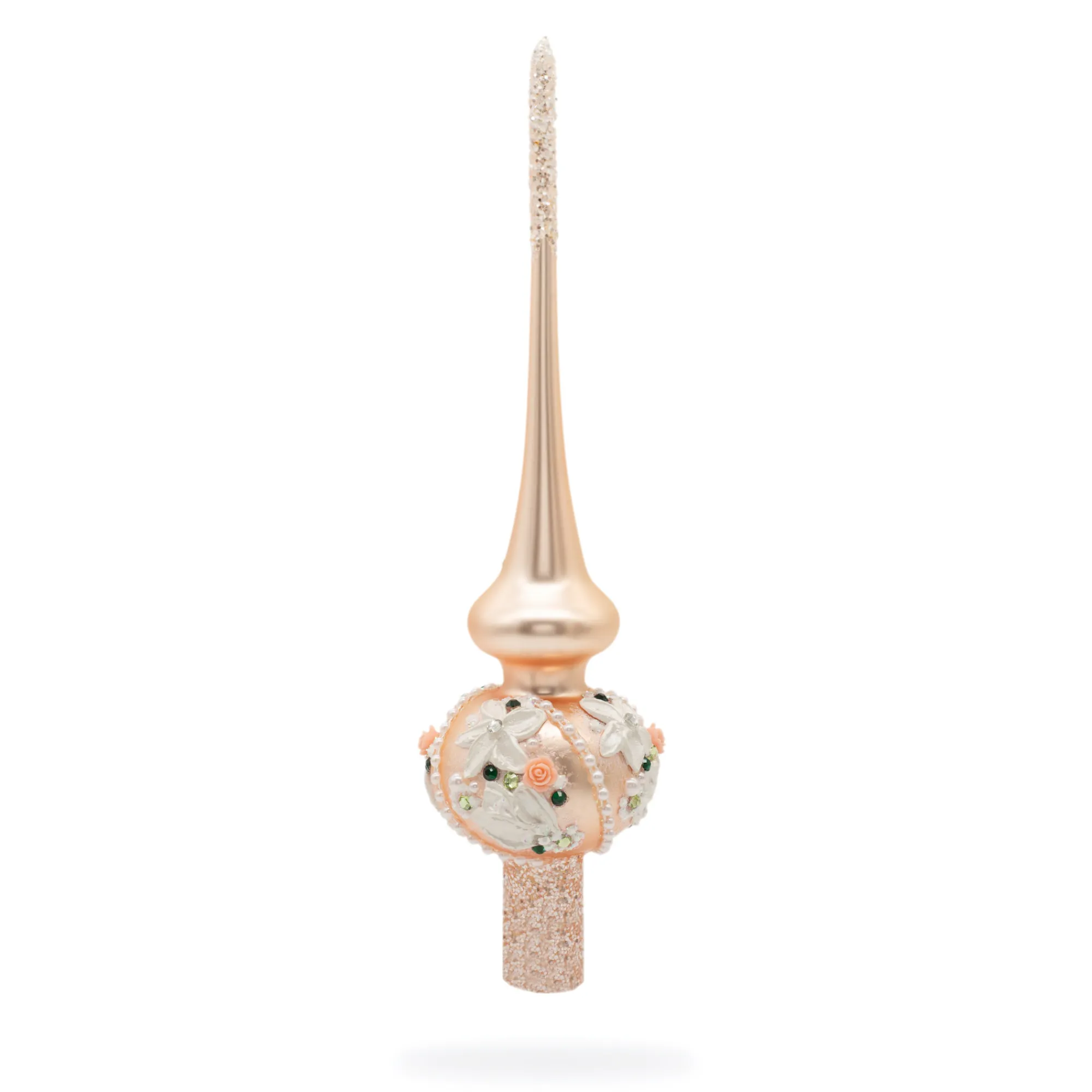 BESTPYSANKY Snowflake-Embossed Flowers On Rose Gold Glass Christmas Tree Topper 11 Inches