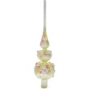 BESTPYSANKY Snowflake-Embossed Pink And White Roses On Double Ball White Glass Christmas Tree Topper 12.5 Inches