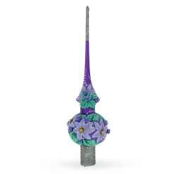 BESTPYSANKY Snowflake-Embossed Roses On Purple Glass Christmas Tree Topper 11 Inches