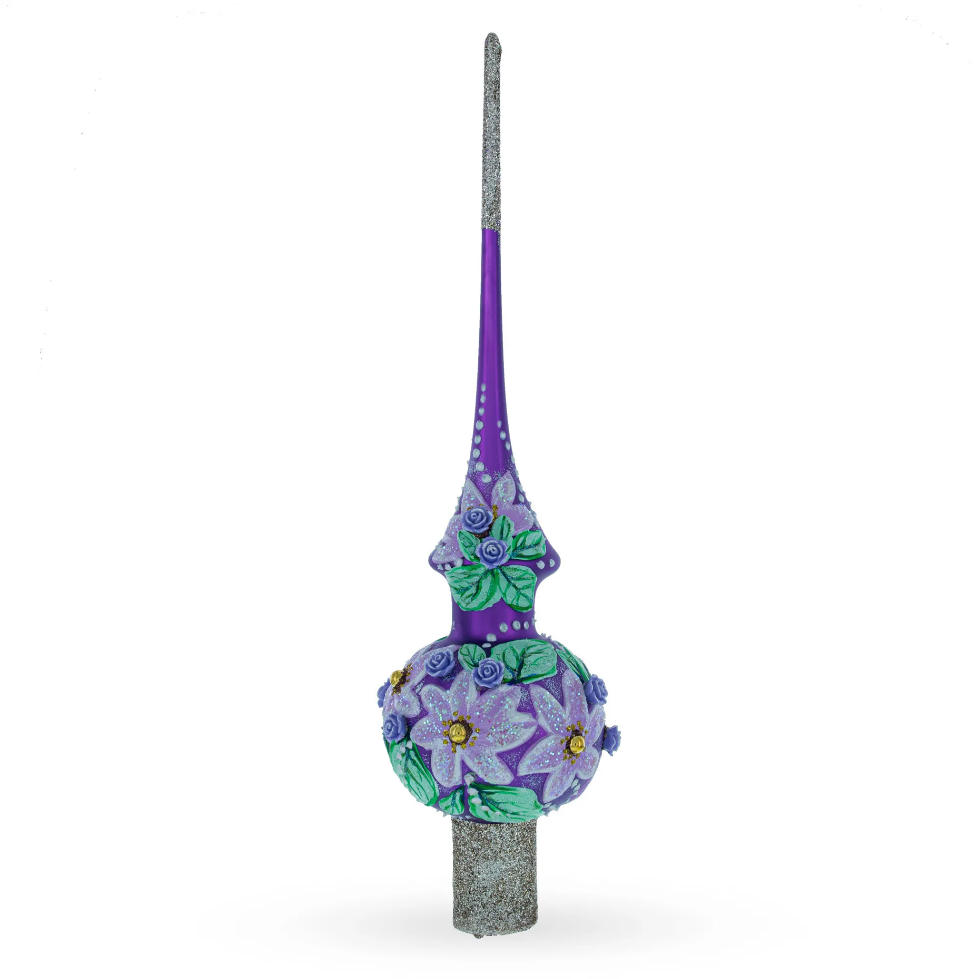 BESTPYSANKY Snowflake-Embossed Roses On Purple Glass Christmas Tree Topper 11 Inches