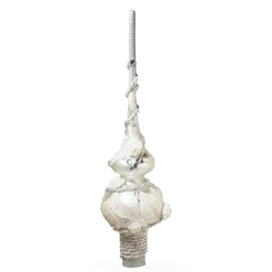 BESTPYSANKY Snowflake-Embossed White Roses Spiral On Glass Christmas Tree Topper 11 Inches