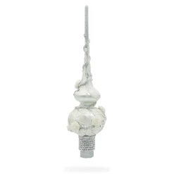 BESTPYSANKY Snowflake-Embossed White Roses Spiral On Glass Christmas Tree Topper 11 Inches