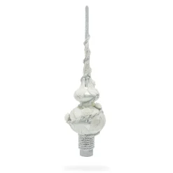 BESTPYSANKY Snowflake-Embossed White Roses Spiral On Glass Christmas Tree Topper 11 Inches