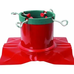 Santa's Solution Real Tree Stands-Extreme Heavy Duty Red Steel Christmas Tree Stand - For Live Trees Up To 9' Tall