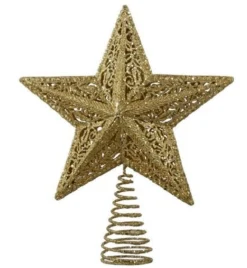 Kurt Adler Finials-Glittered Gold Leaf Star Christmas Tree Topper 10 Inch Holiday Decoration