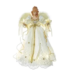 Kurt Adler Finials-Gold And Ivory Lighted Christmas Tree Topper 14 Inch Battery Operated J6048 New