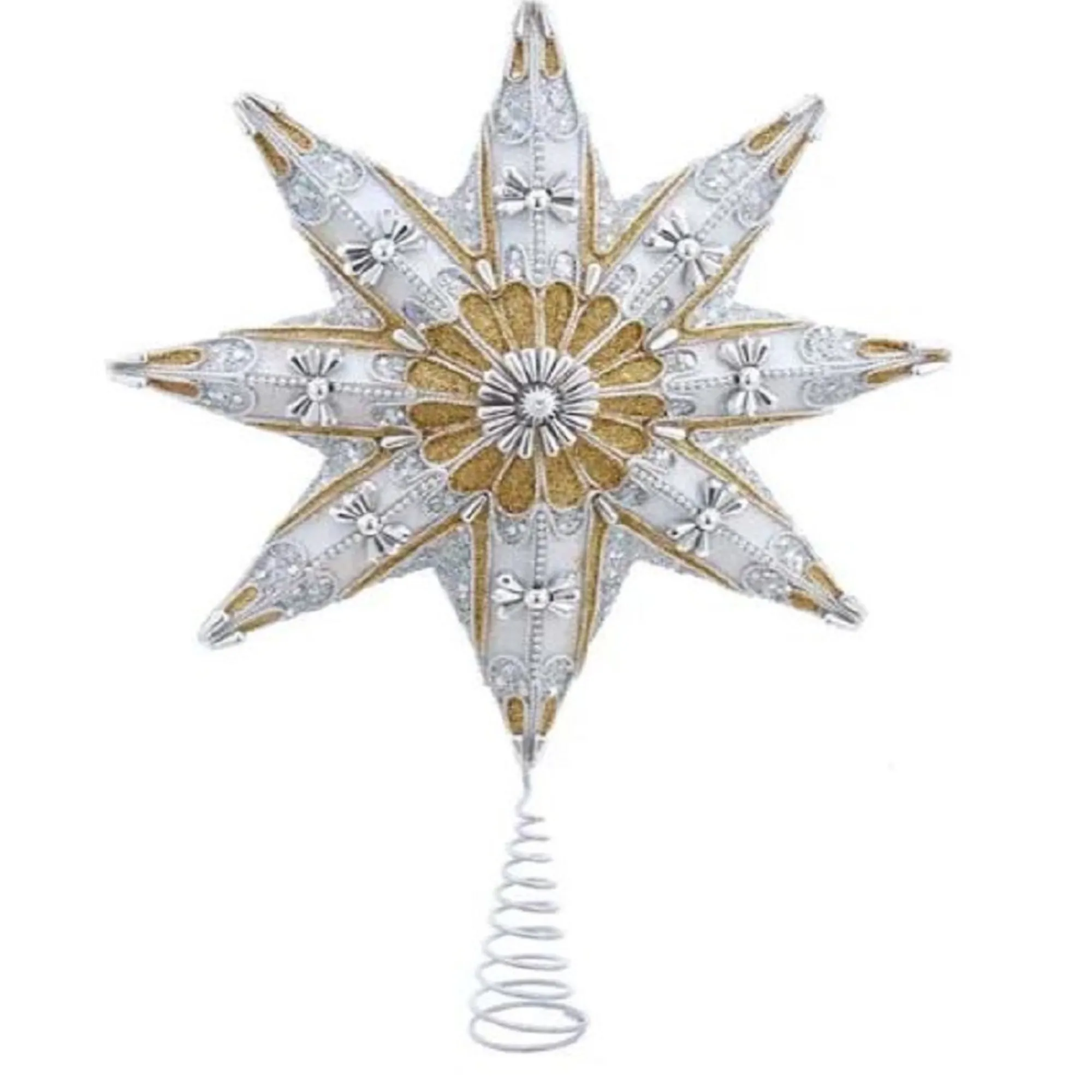 Kurt Adler Finials-Gold And Silver Star Christmas Tree Topper 16 Inch S4427