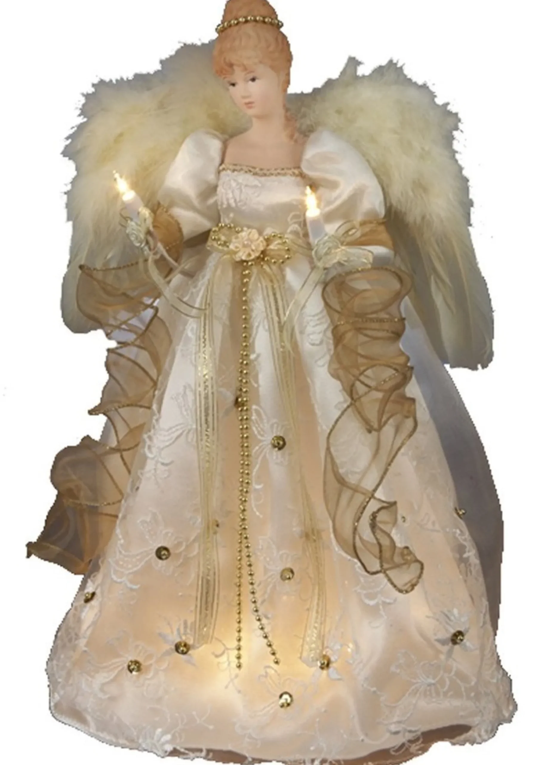 Kurt Adler Finials-Gold Angel Holding Light Up Candles Christmas Tree Topper Ul2170 New
