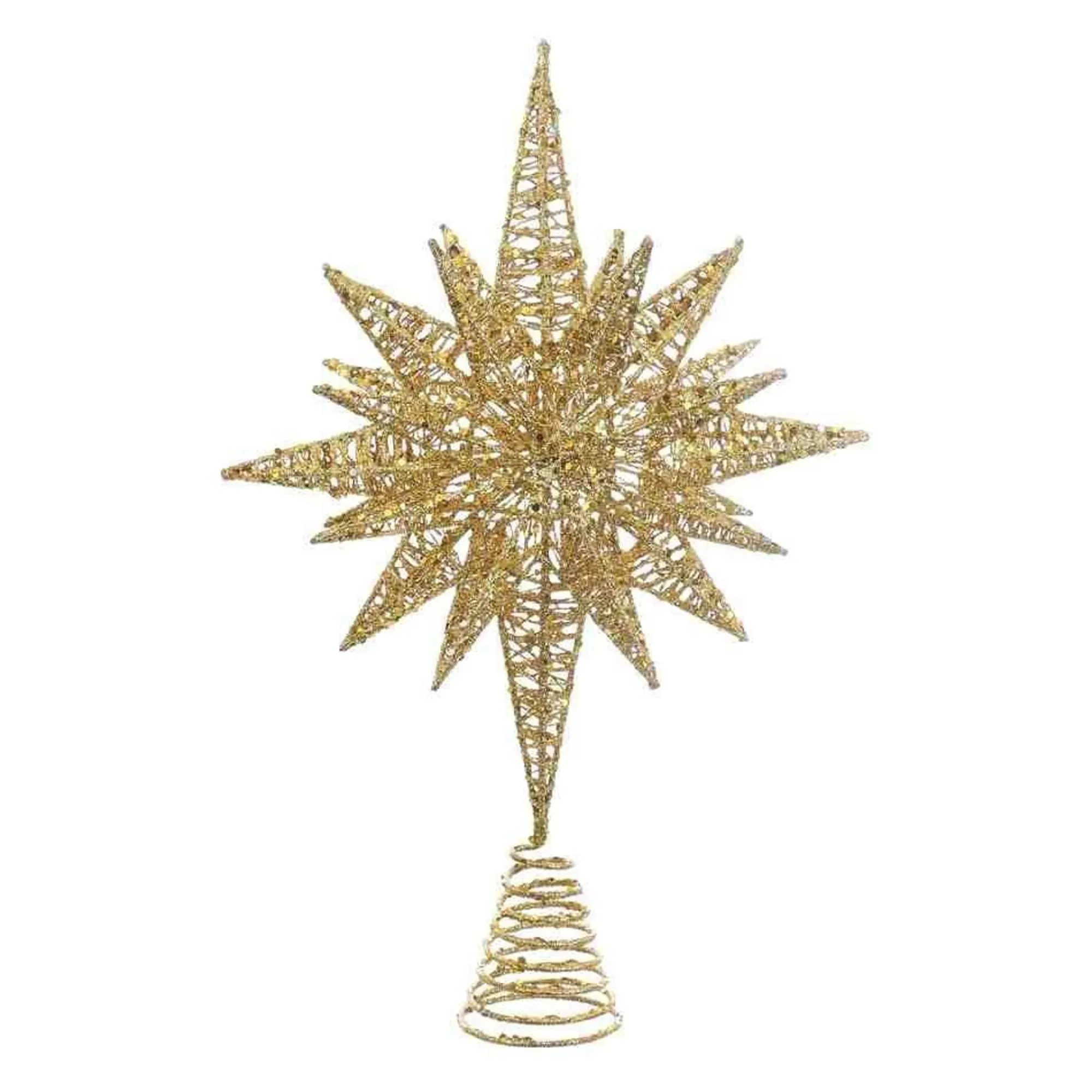Kurt Adler Finials-Gold Glitter Wire 3D Star Christmas Tree Topper 16.5 Inches D3342 New