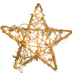 Kurt Adler Finials-Gold Rattan Star Light Up Christmas Tree Topper Decoration With 20 Lights Ul1214
