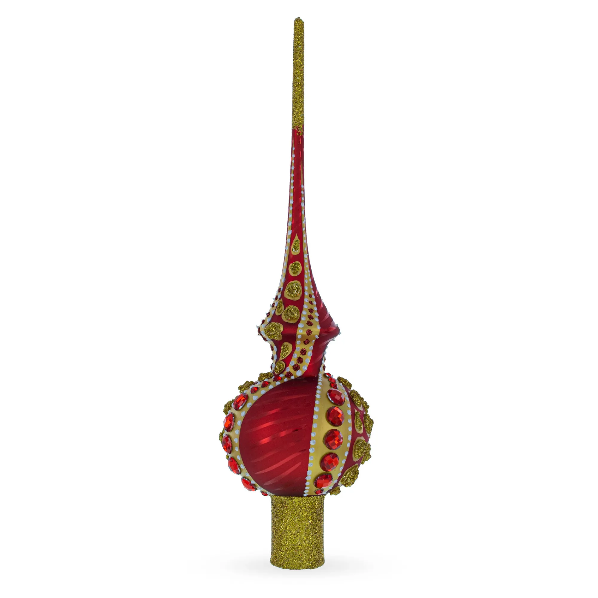 BESTPYSANKY Finials-Golden Spirals On Red Glass Christmas Tree Topper 11 Inches
