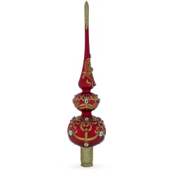 BESTPYSANKY Finials-Golden Trellis On Red Glass Christmas Tree Topper 12.5 Inches