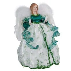 Kurt Adler Finials-Irish Green Angel With Wings Holding Candles Light Up Christmas Tree Topper