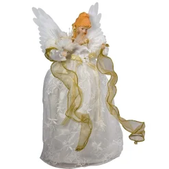 Kurt Adler Finials-Ivory And Gold Angel Animated Multi Color Light Up Christmas Tree Topper Ul2173