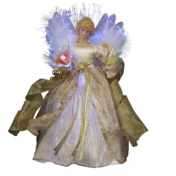Kurt Adler Finials-Ivory And Gold Angel Fiber Optic Light Up Christmas Tree Topper Decoration