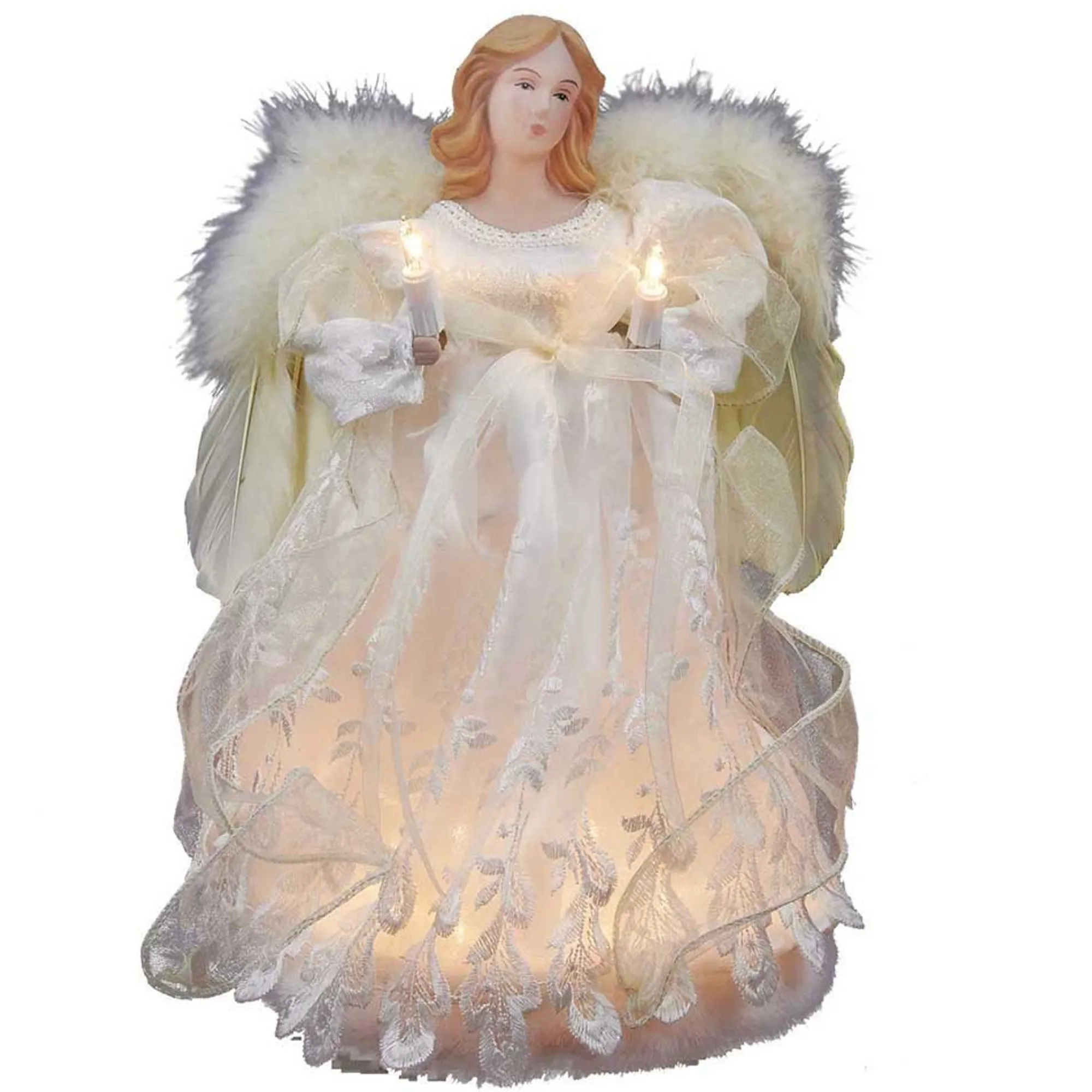 Kurt Adler Finials-Ivory Angel Light Up Christmas Tree Topper Decoration 12 Inches Tall Ul1085 New