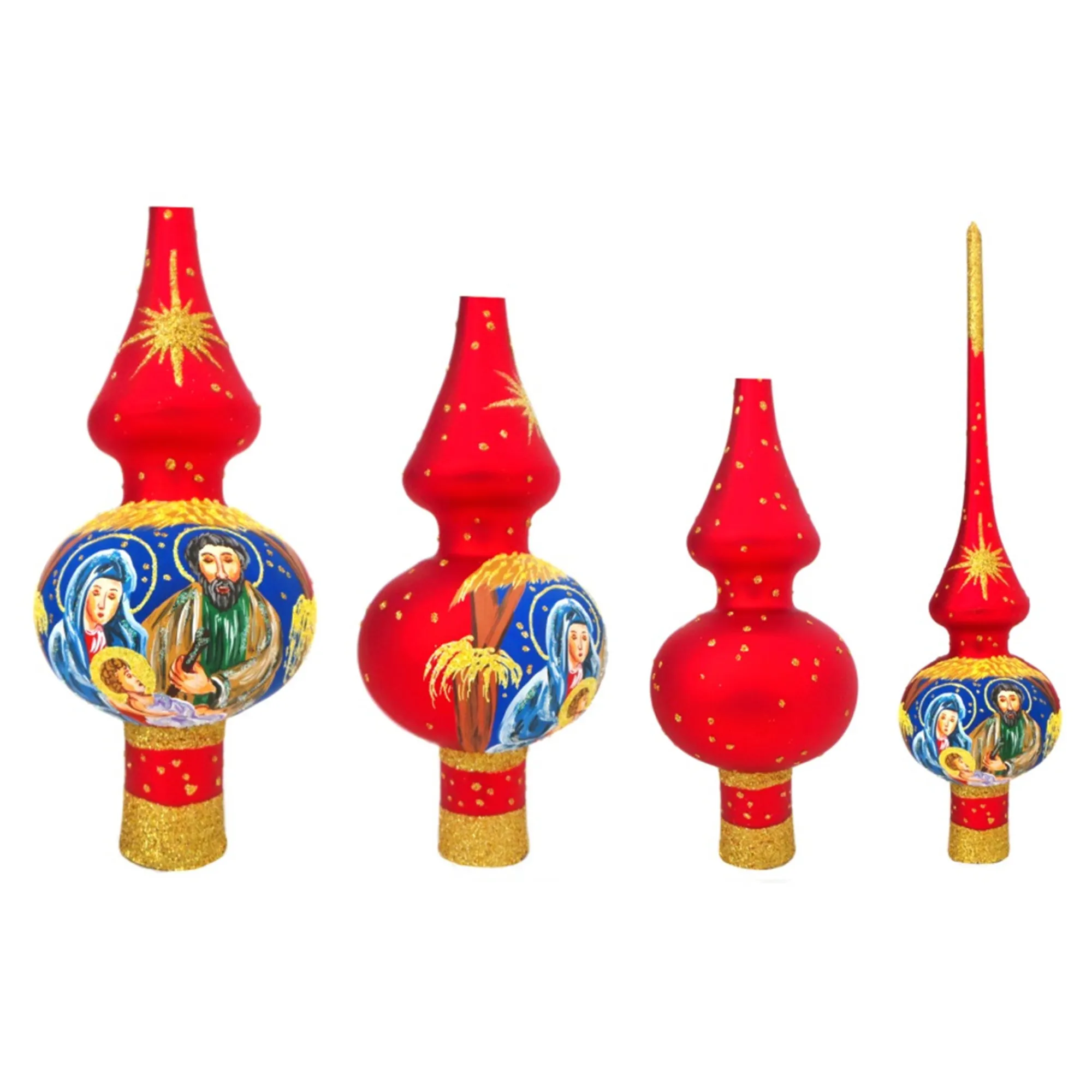 BESTPYSANKY Angels-Jesus, Mary And Joseph Nativity On Red Glass Christmas Tree Topper 11 Inches