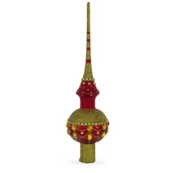 BESTPYSANKY Finials-Jeweled Gold On Red Glass Christmas Tree Topper 11 Inches